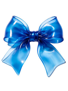 Luxurious translucent royal blue decorative bows with different loop fullness, ribbon length and tail cutting designs, captured under soft diffused studio lighting to present transparent texture and b
