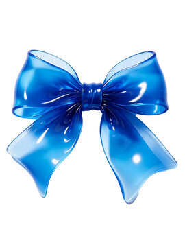 Luxurious translucent royal blue decorative bows with different loop fullness, ribbon length and tail cutting designs, captured under soft diffused studio lighting to present transparent texture and b