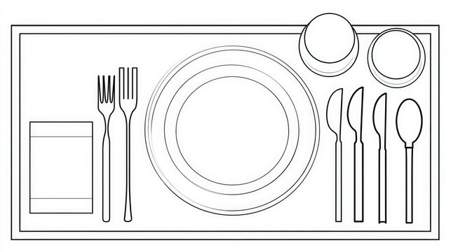 Simple line drawing of a table setting.