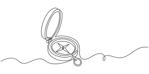 Continuous single line drawing of a navigation compass,Travel compass continuous one line drawing, minimalist line art vector illustration, Magnetic compass continuous one line drawing. Land, sea, nav © Shovo