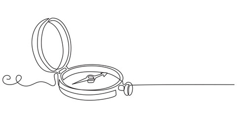 Travel compass continuous one line drawing, minimalist line art vector illustration, Magnetic compass continuous one line drawing. Land, sea, navigation, geography compass single line art illustration © Shovo