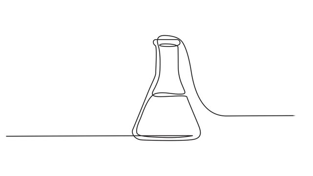 Animated self drawing of Continuous one line drawing of three laboratory flasks with liquid representing scientific experiments and research vector,