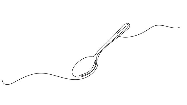 Video. Fork, knife and spoons. Continuous single line cutlery pattern for logos, business cards, banners. Animation on white background. 4K.,Continuous single line drawing animation revealing a minima