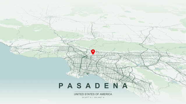Modern minimalist vector map of Pasadena, California, USA. High-quality scalable illustration of Pasadena city grid for posters design.
