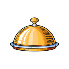 Fototapeta premium Golden food dome cloche with blue rim for serving dishes and restaurant service
