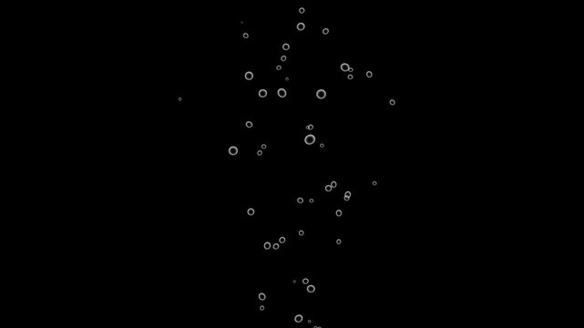 Animation of soda bubbles in water isolated on black background. ocean floor bubbles, the camera moves through bubbles, close up different soap bubbles, floating bubble motion effect, 4k video