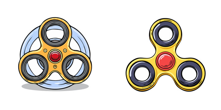 Set of colorful fidget spinners designed for stress relief and play