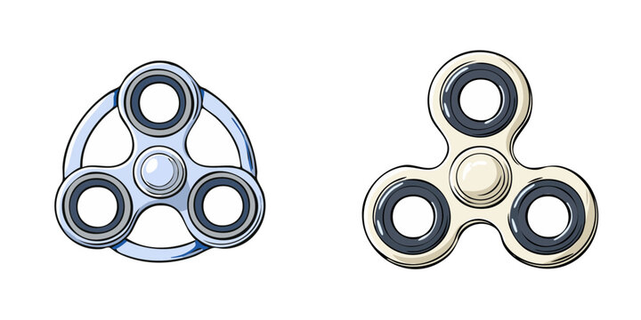 Set of fidget spinners with three prongs and spinning action