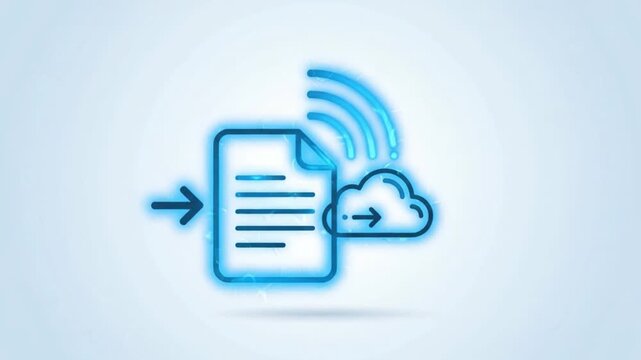 Cloud storage document upload with digital data transfer and wireless communication technology for internet service online backup and secure file sharing network concept illustration