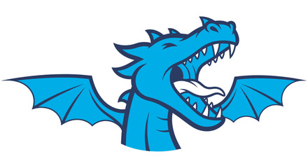 Fototapeta premium Blue Dragon Head Illustration With Wings Vector Graphic On White Background