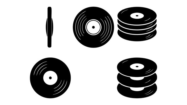 Set of black vinyl record icons in different angles
