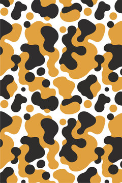 Seamless abstract organic blob pattern in mustard yellow and black. Retro mid-century modern camouflage seamless pattern background. 