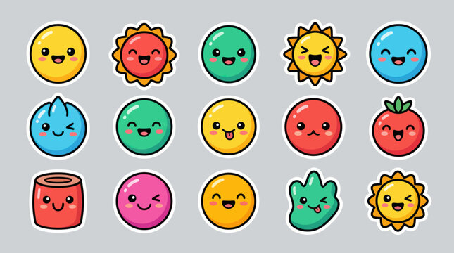 Kawaii characters simple shapes emotions