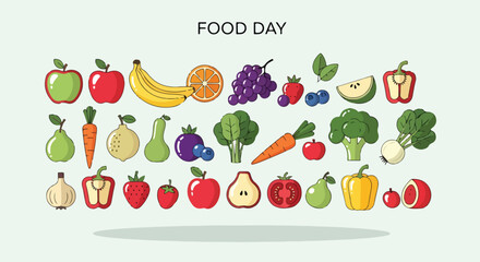 Colorful illustration of various fruits and vegetables (1) © Nasati