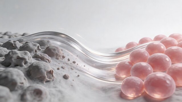3D concept of clear hydration wave transforming dead grey cells into healthy pink plump skin cells