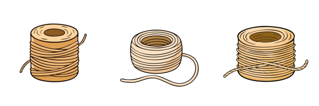 Set of three spools of natural twine or string