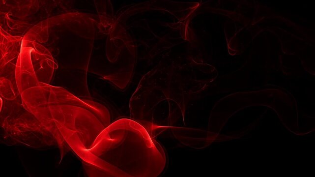 Mesmerizing swirl of deep red smoke gracefully dancing and twisting on black background