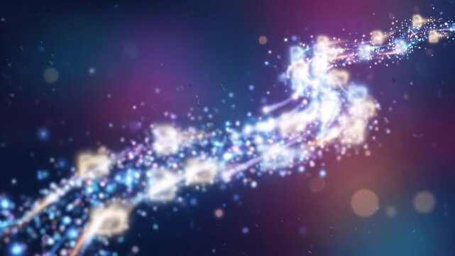 Abstract digital glowing light particles flow colorful background technology energy wave motion sparkle blur neon futuristic bright dynamic vibrant pattern design glowing light bokeh shine glitter