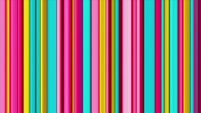 Colorful vertical stripes in continuous motion. Glossy vertical lines sliding and mixing with playful summer atmosphere. Expressive energetic abstract texture for creative designs. Seamless loop 4K