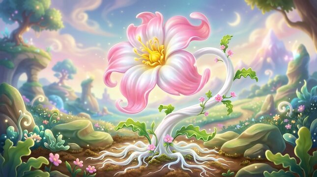 Beautiful pink flower in fantastical garden landscape