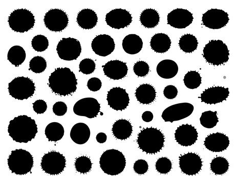 Black splatter shapes arranged against a white backdrop