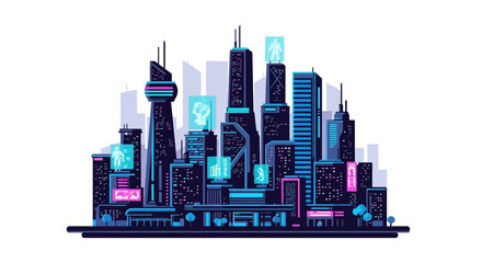 Fototapeta premium Futuristic cyberpunk city skyline with neon lights and skyscrapers