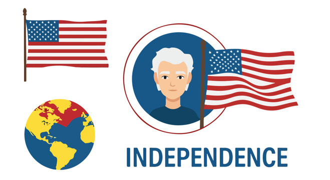 Illustration of a man with American flags and globe