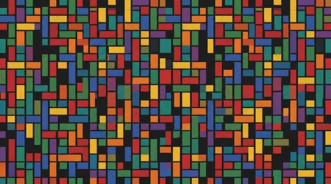 Abstract rectangular blocks pattern in vibrant colors on black background