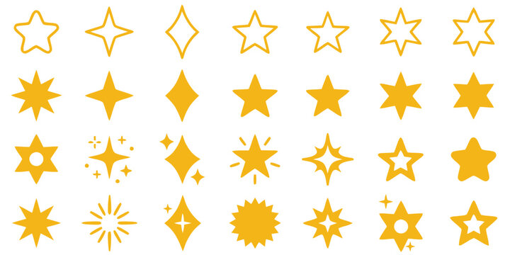 Set of sparkle star icons. modern glowing sparks. twinkle lights flash. magic light effects. firework collection. bright decorative elements. vector ilustration.