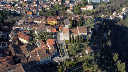 Fototapeta premium Aerial views of the medieval town of Barga 