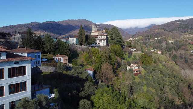 Aerial views of the medieval town of Barga 