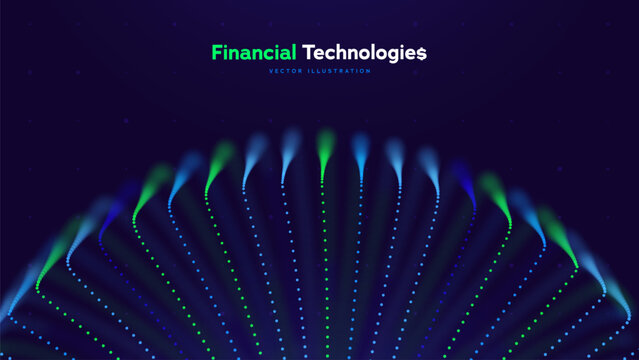 Fintech Technology Data Finance Digital Network Creates A Glowing Market Visualization For Banking Platforms, Payment Services, Investment Reports, And Brand Presentation Design. Vector Illustration.