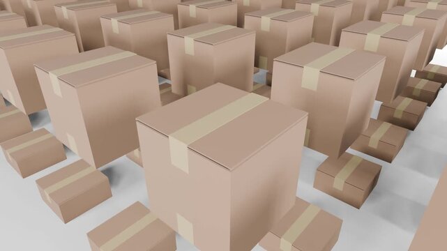  A cardboard box moving quickly downward, 3D