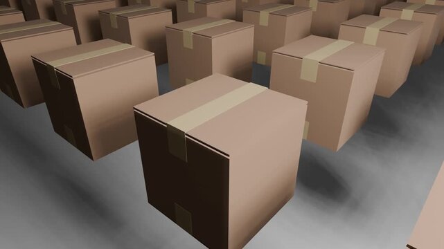 A cardboard box moving slowly downward, 3D.