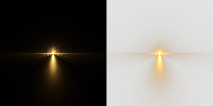 Golden bright light shining on a clear surface with rays extending outward in all directions, creating a warm glow