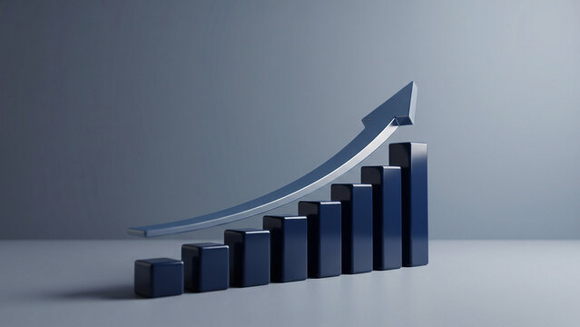 Cinematic Navy Rising Bar Chart Arrow Toward Success and Vision Perfect for Advertising Banner Presentation and Editorial Designs