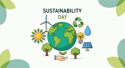 Sustainability Day illustration with eco-friendly symbols © Rangga