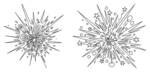 Starburst explosion sparks and fireworks in comic line art style © Logan