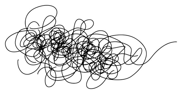 Messy chaotic scribble tangle of lines in continuous line art style