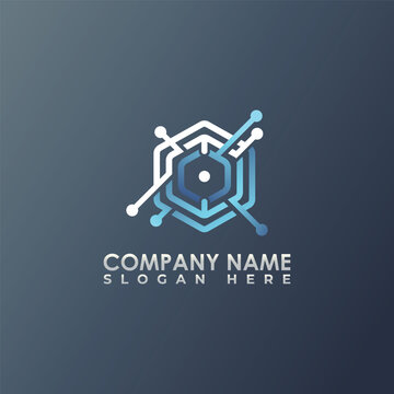 Cyber Hexagon Circuit Node Logo for Artificial Intelligence