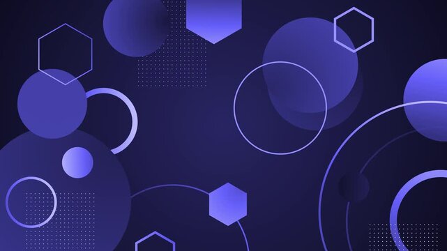 Abstract background with gradient circles hexagons and dotted patterns animation