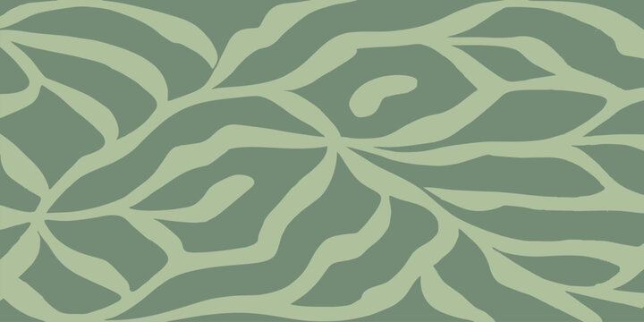 Abstract seamless pattern with green leaves. Modern trendy shapes for social media, brands, posters, covers, stories, packaging and digital design.