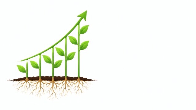 A commercial illustration of a plant growing with an upward trending arrow, symbolizing business growth and success.