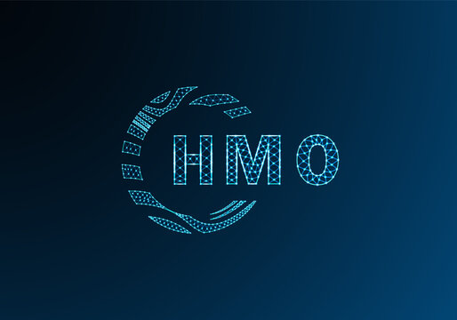 HMO low poly letter logo vector design. HMO lower poly logo design. HMO unique low poly logo design.