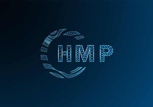 HMP low poly letter logo vector design. HMP lower poly logo design. HMP unique low poly logo design.