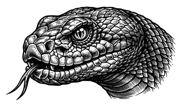 Vintage Snake Head Woodcut Engraving Vector Illustration