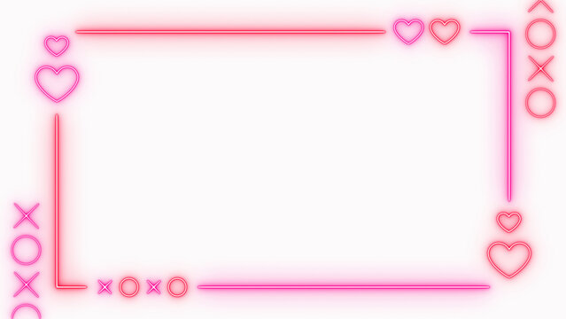 valentines day hearts border frame neon lights isolatedon transparent background,png romantic love overlay social media design element