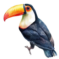 Toucan, illustration watercolor with playful splashes and delicate line details, isolated on a white background. © lunaris