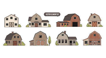 Collection of rustic barn and farmhouse architectural icons © nando