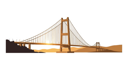 Obraz premium Golden suspension bridge over water at sunset